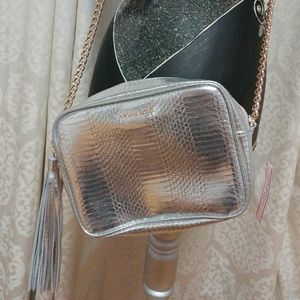 Victoria Secret silver chain cross body hand bag purse NWT